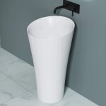 Doporro lavabo colonne sur pied rond blanc vasque fonte minrale solid surface lave mains pour salle ...
