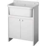 Lavabo sur colonne en pvc 55 cm ? �conomiseur d'espace pour espaces r�duits ? siphon autonettoyant ? ...