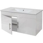 Hhg - lavabo + meuble sous vier 241, meuble sous vasque, poli miroir 90cm, blanc