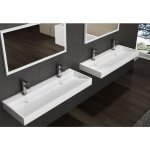 Bernstein - vasque suspendue blanc mat 120x46x15cm (lxpxh) lavabo mural / �vier � poser, 2 trous pr� ...