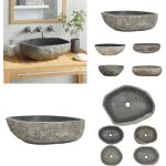 Vidaxl - lavabo en pierre de rivire ovale (45 - 53)x(34 - 41) cm - lave - mains oval - lavabo pierre ...