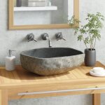 The living store - lavabo en pierre de rivi�re ovale (45 - 53)x(34 - 41) cm - lave - mains oval - lavabo ...