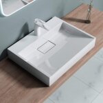 Doporro - lavabo suspendu avec bonde vasque � poser blanc 60x38x11cm lave mains rectangulaire avec per�age ...