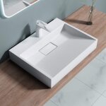 Doporro - lavabo suspendu avec bonde vasque � poser blanc mat 60x38x11cm lave mains rectangulaire avec ...