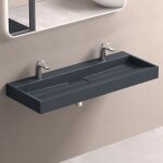 Doporro - lavabo suspendu avec bonde vasque  poser gris noir mat 120x46x11cm lave mains rectangulaire ...