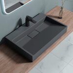 Doporro - lavabo suspendu avec bonde vasque � poser gris noir mat 70x46x11cm lave mains rectangulaire ...