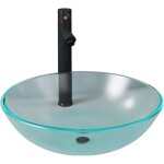 Lavabo vasque salle de bain diamtre 42 cm avec robinet et drain  poussoir verre tremp