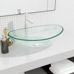 Lavabo vasque � poser pour salle de bain verre tremp� 54, 5x35x15, 5 cm transparent 35717