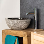 Wanda collection ? lave mains en marbre noir stromboli 35cm ? vasque ronde � poser ? hauteur 15cm ? finition ...