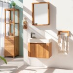 Lave main et meuble suspendu en teck luxe 60 crme
