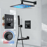 Led colonne de douche encastr� thermostatique noir avec t�te de douche carr�e 16  - douchette - mitigeur ...