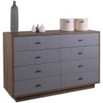 Iperbriko - l�gante commode avec 8 tiroirs - noyer / gris - 138x89, 50x44, 40 cm