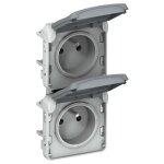 Double prise de courant 2p + t prcbles  la verticale plexo composable ip55 16a 250v gris (069563) ...