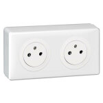 Double prise de courant c�liane surface avec plaque + cadre saillie blanc (200132)