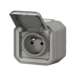 Prise 2p + t 16a saillie �tanche grise complete avec �clipses de protection ip55 plexo legrand 069731l ...