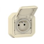 Prise de courant avec volet plexo complet encastr� avec griffes sable legrand 070075