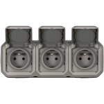 Legrand - triple prise de courant horizontale avec volet plexo complet saillie - gris