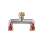 Robinet 2 voies laiton nickel� fil. 3 / 4  fem. sortie 2x 3 / 4  m�le + vanne d'arr�t