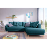 Bobochic - lena - canap� d'angle droit convertible - 5 places - bleu canard - style scandinave