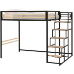 Leon - lit mezzanine - 140x190 cm - m�tal - noir - sommier inclus