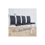 Lot de 4 chaises cantilever, structure en m�tal chrom�, rembourrage doux avec rev�tement en simili cuir, ...