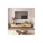 Libert� meuble tv en bois et verre, meuble bas, structure fine. couleurs bois et noir et naturel. 15 ...