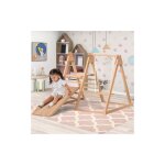 Toboggan et balanoire en bois pour enfants, fabriqu en pin massif, 3 en 1 avec portique d'escalade, ...