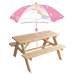 Table en bois pour pique - nique avec parasol licorne