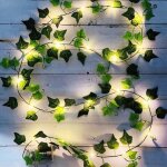 Lierre artificiel, 2m feuille guirlande lumineuse, plantes artificielles avec 20 led et vert feuille, ...