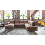 Bobochic - lilly - canap panoramique d'angle droit - 7 places - en microfibre - marron vintage