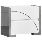 Altobuy - chevet 2 tiroirs laqu� blanc et gris b�ton avec d�tails chrom�s - lineal