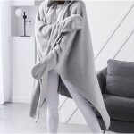 Promo linge - couverture plaid tv polaire avec manches et capuche 165x115cm - acier Promo linge - couverture plaid tv polaire avec manches et capuche 165x115cm - acier