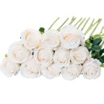 Linghhang - lot de 12 roses artificielles en soie (blanc) pour dcoration d'intrieur, de fte de mariage ...