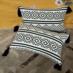 Linghhang - lot de 2 blanc / noir , housse de coussin 30x50cm, taie d'oreiller avec tassel decoratif ...