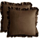 Linghhang - lot de 2 housses de coussin � volants brun 45x45 cm home d�coratif, taie d'oreiller en velours ...