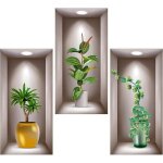Linghhang - lot de 3 autocollants muraux 3d en vinyle 3d pour salon, vases, plantes vertes - pour chambre ...