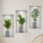 Linghhang - 3 pi�ces stickers muraux vase 3d stickers plante decoration murale salon convient pour d�corer ...