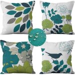 Linghhang - lot de 4 housses de coussin d'extrieur (45 x 45 cm) impermables  motif de fleurs et d'oiseaux ...