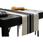 Linghhang - chemin de table d�coratif d'�t� 33 x 180cm (rayures g�om�triques noires et blanches), chemin ...