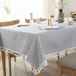Linghhang - nappe � pompons � rayures en coton et lin r�sistant aux taches / (rectangle, 55 x 71 pouces, ...
