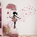 Linghhang - stickers muraux f�e fleur autocollants mural fille papillon stickers muraux fille avec parapluie ...