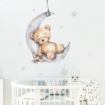 Linghhang - stickers muraux forme d'ours sur les nuages autocollants muraux lune �toile ballon d'air ...