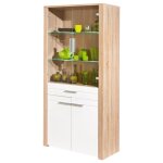 Link's - vitrine 4 portes 1 tiroir mlamin blanc billant et chne clair souka 93 cm