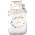 Parure de lit 140x200 cm coton bci adouci hello blanc 2 pices