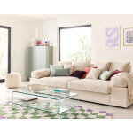 Lisa design - aspen - canap� 4 places - assise profonde - velours c�tel� - beige