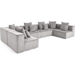 Lisa design - colombine - canap� modulable panoramique - 7 places - en velours c�tel� - gris clair