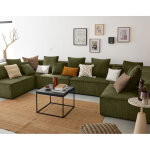Lisa design - colombine - canap� modulable panoramique - 7 places - en velours c�tel� - vert