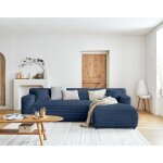Bestmobilier - laponie - canap d'angle droit - 4 places - en fausse fourrure ctele - bleu ardoise