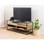 Lisa design - parker - meuble tv - effet bois, verre et mtal noir - 120 cm