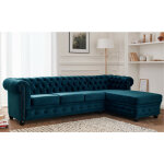 Lisa design - william - canap� chesterfield d'angle droit - 4 places - en velours - bleu canard